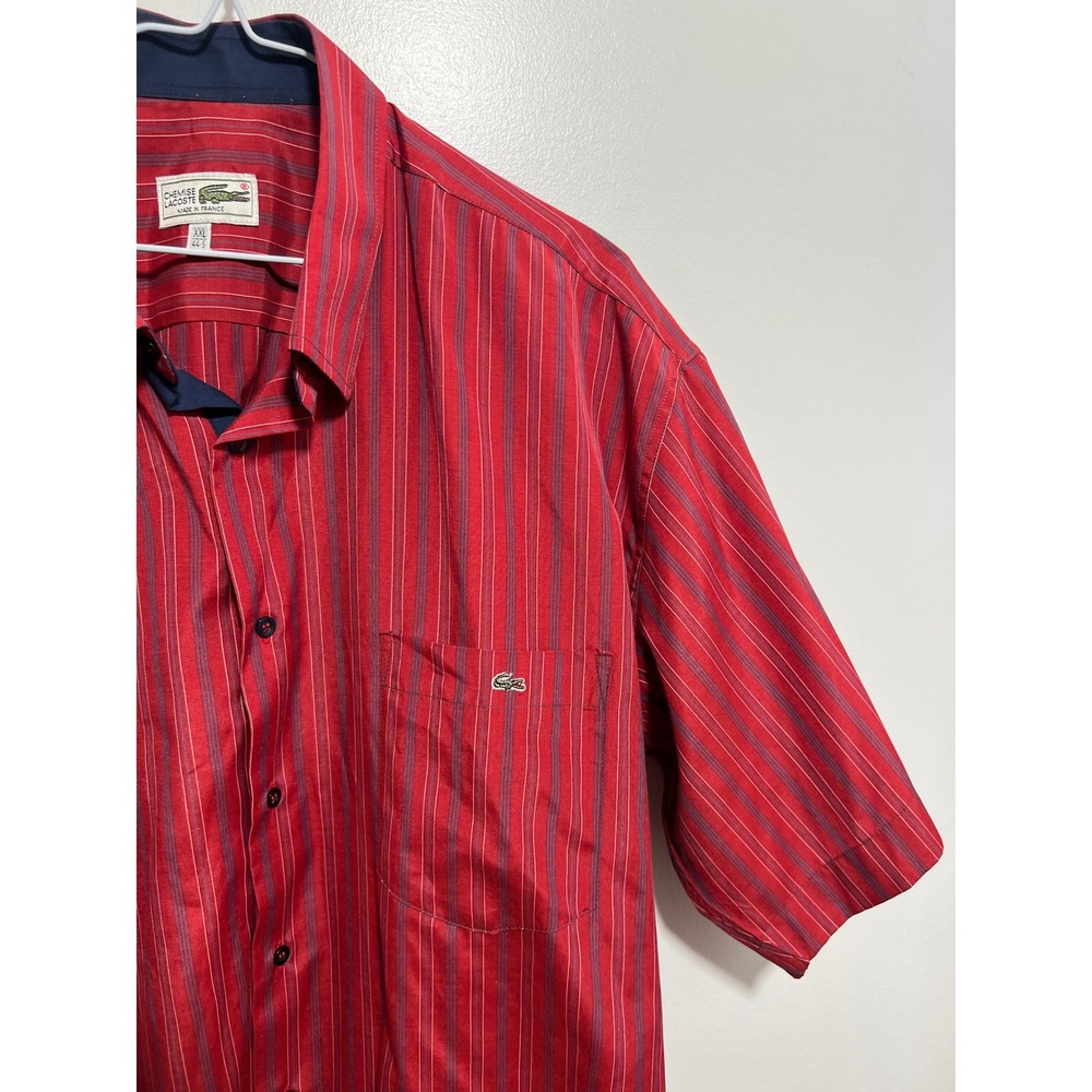 Vintage Chemise Lacoste Mens XXL Red Striped Short Sleeve Button Down Shirt - Picture 6 of 15